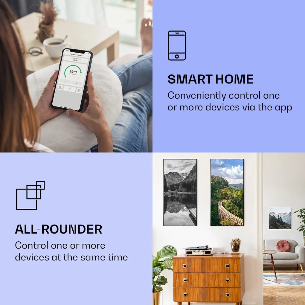 Klarstein Wonderwall Air Art Smart, infravörös hősugárzó, 60 x 120 cm, 700  W, fekete-fehér tenger