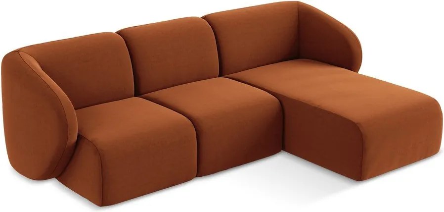 Terrakotta színű bársony sarokkanapé (jobb oldali-heverő résszel) Lani – Makamii