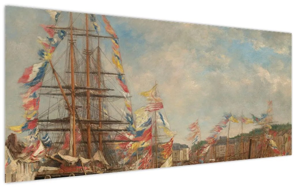 Kép - Eugène Boudin, Festival in the Harbor of Honfleur, reprodukciók (120x50 cm)