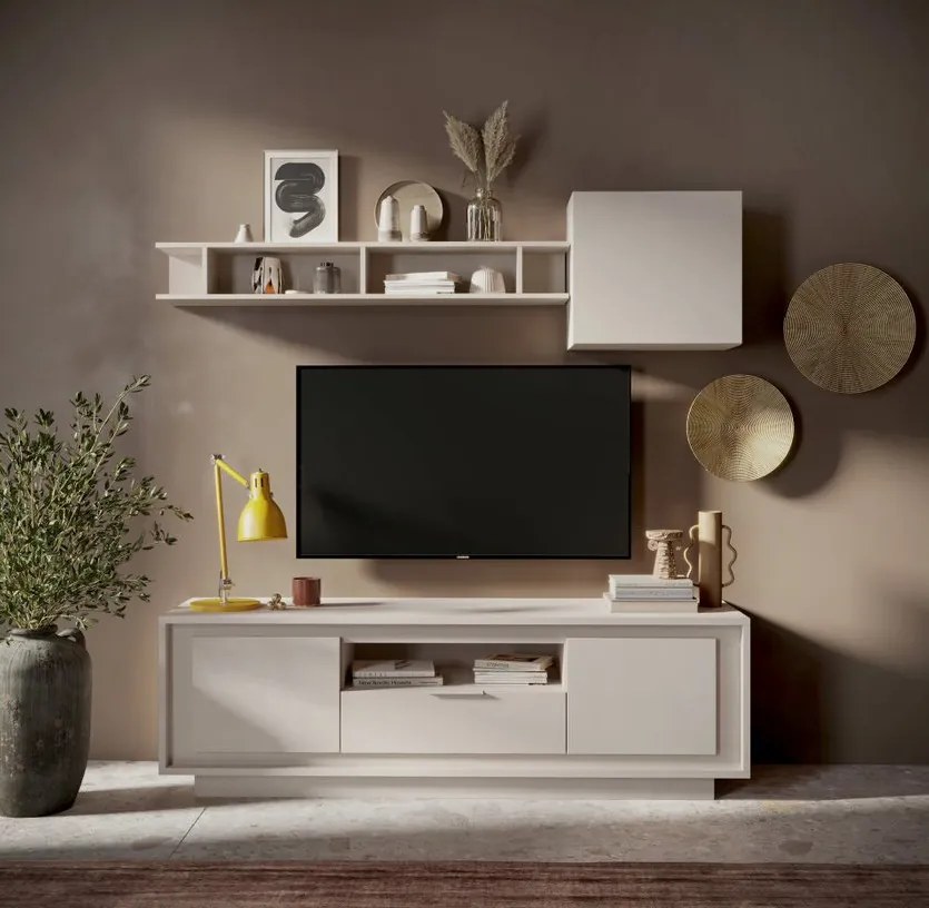 SKY 2.0 TV-szekrény 2 ajtóval és 1 fiókkal, kasmír színű laminált vázzal és előlapokkal