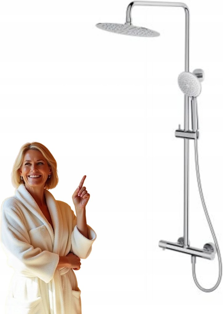 Cersanit Zen termosztatikus fali zuhanyszett esőztetővel króm