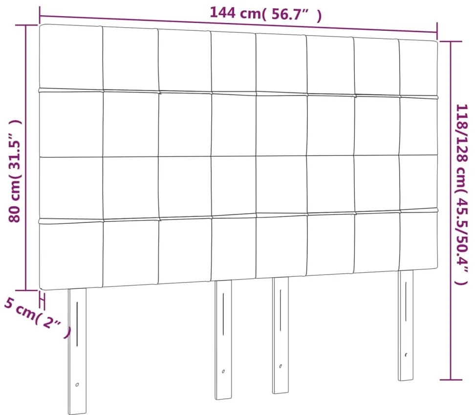 fekete szövet LED-es fejtámla 144x5x118/128 cm