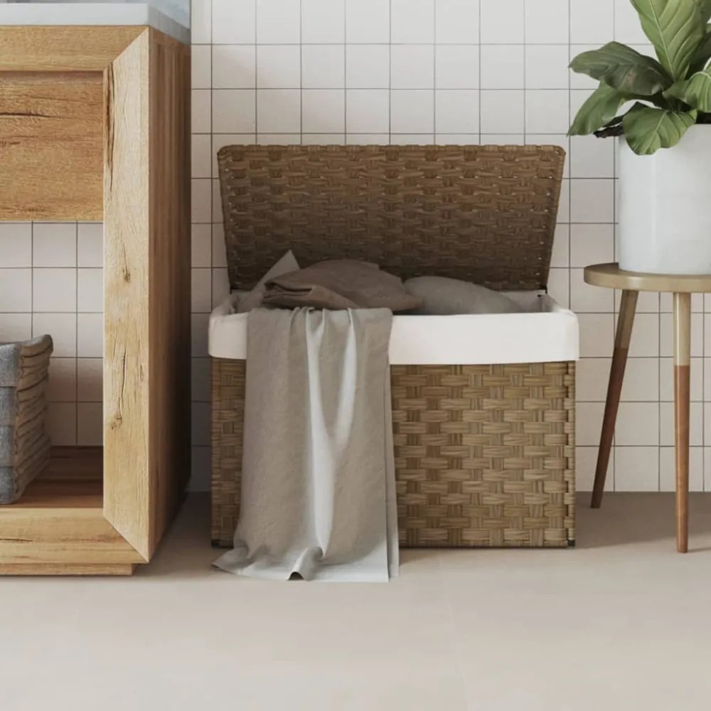 polyrattan szennyeskosár fedéllel 55,5 x 35 x 34 cm