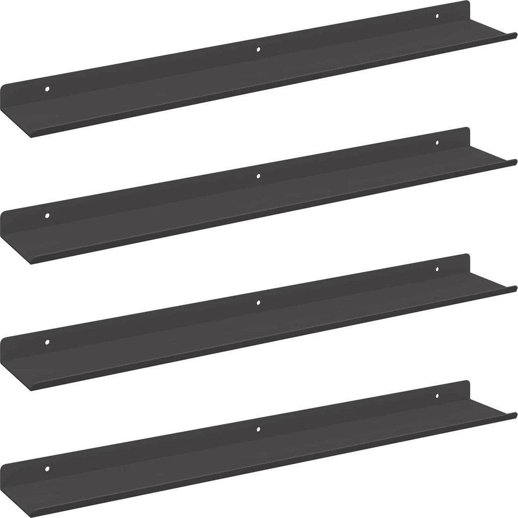 vidaXL Lebegő polc Falra szerelhető 4 pcs Fekete 60 x 9 x 2,5 cm Acél