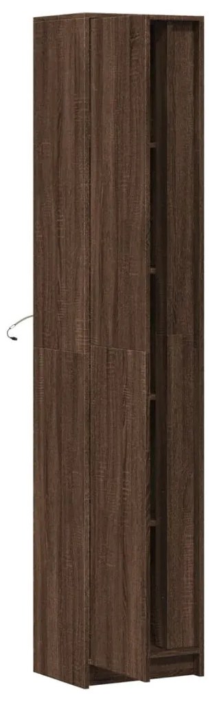 barna tölgy szerelt fa magasszekrény LED-ekkel 41,5x32,5x200 cm