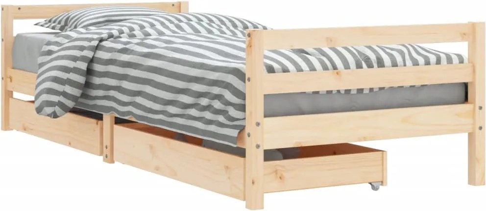 vidaXL tömör fenyőfa gyerekágykeret fiókokkal 90 x 200 cm