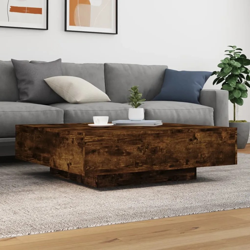Füstös tölgy színű szerelt fa dohányzóasztal 100 x 100 x 31 cm