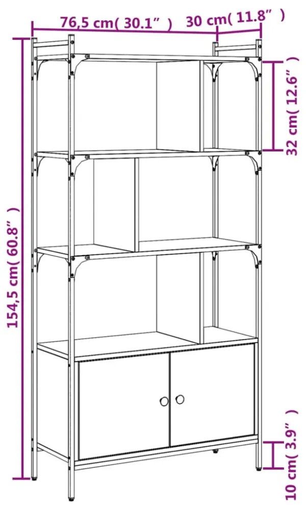 füstös tölgy szerelt fa könyvespolc ajtókkal 76,5x30x154,5 cm