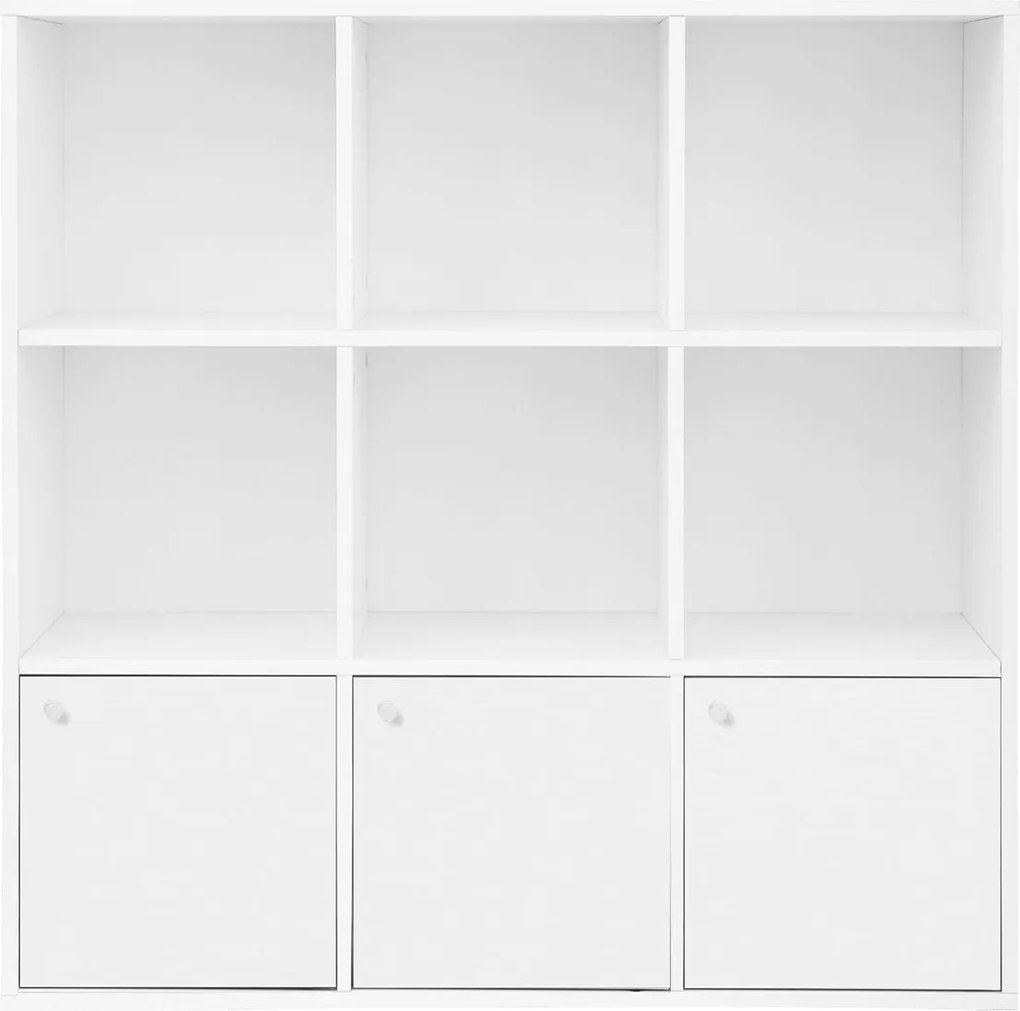 Könyvespolc, szabadon álló polc, 97,5 x 97,5 x 30 cm, fehér