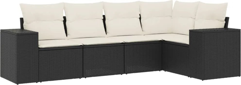 vidaXL 5 részes fekete polyrattan kerti kanapészett párnákkal
