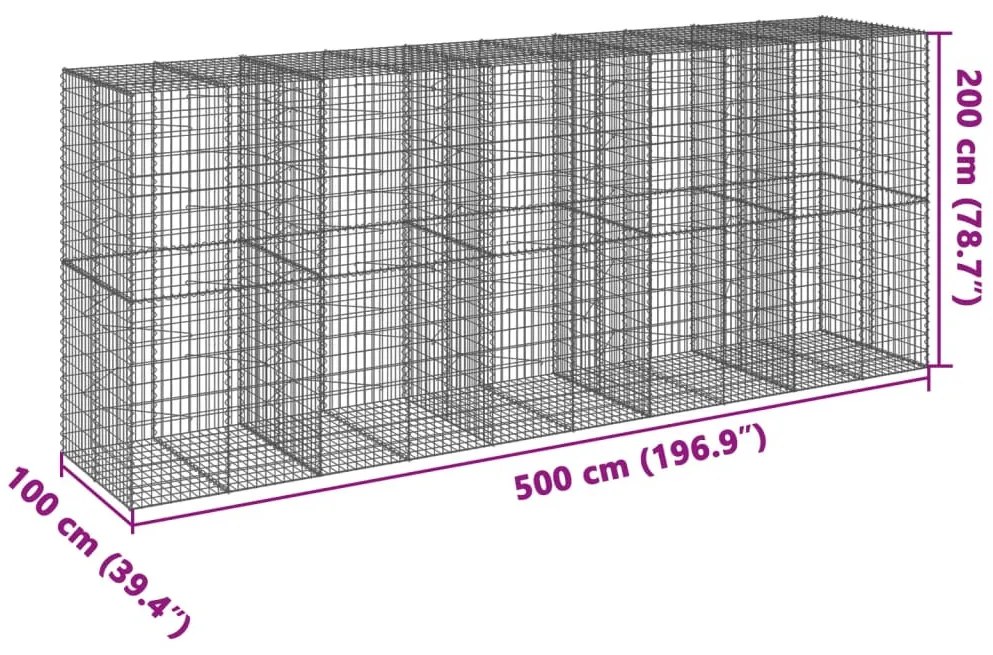 horganyzott vas gabion kosár fedéllel 500 x 100 x 200 cm