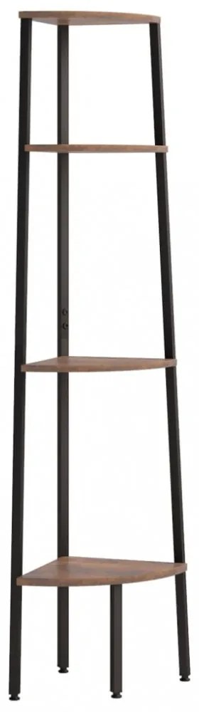 4 szintes sötétbarna és fekete sarokpolc 45,5 x 31,5 x 150 cm