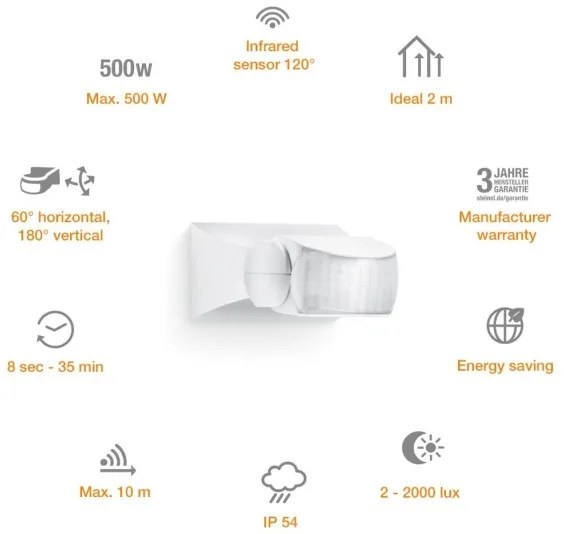 STEINEL 600310 - Kültéri infravörös érzékelő IS-1 fehér IP54