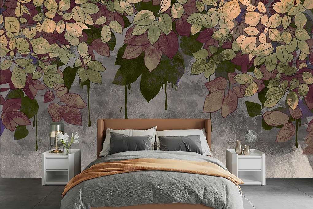 Gario Fotótapéta Őszi levelek beton alapon Anyag: Vlies, Méret: 350 x 245 cm