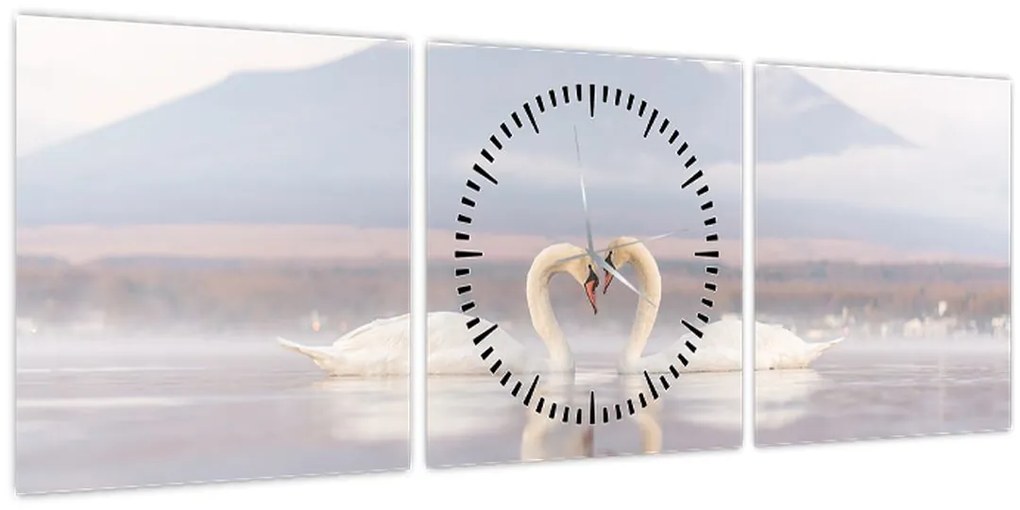 Kép - Szerelmes hattyúk (órával) (90x30 cm)