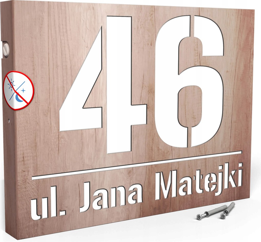 Megvilágított Házszám Címtábla Szám 40x30 cm Világos Fa