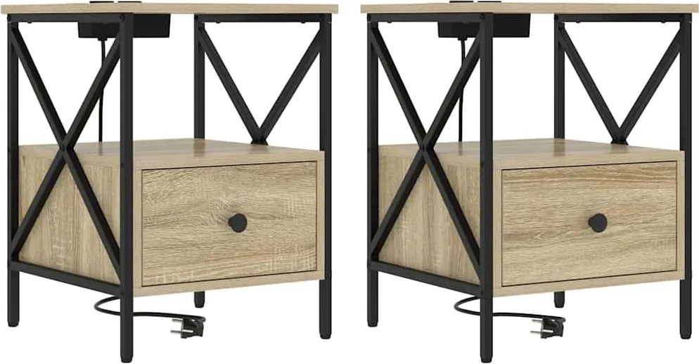 vidaXL Éjjeliszekrény 2 pcs Sonoma tölgy 41,5 x 40,5 x 55 cm Faanyag