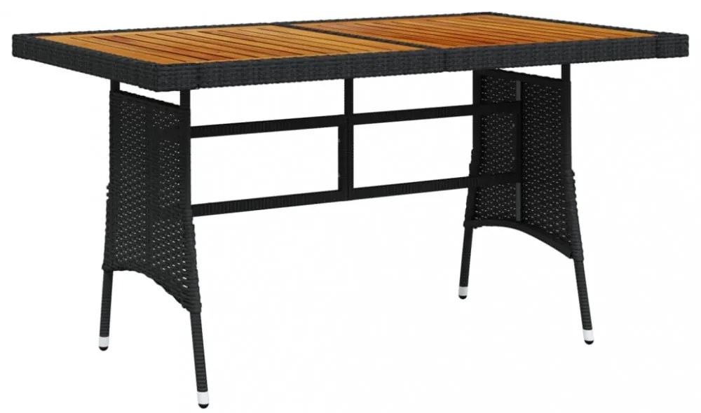 fekete polyrattan és tömör akácfa kerti asztal 130 x 70 x 72 cm