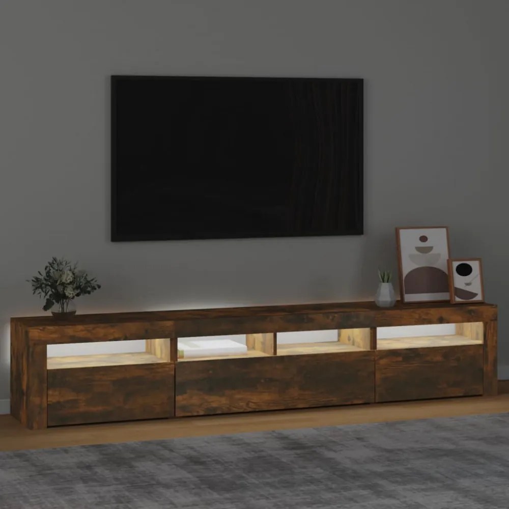 füstös tölgy színű TV-szekrény LED-világítással 210x35x40 cm