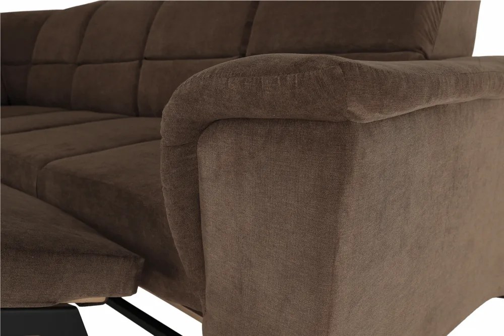 Kinyitható ülőgarnitúra, barna szövet, balos, SANTIAGO