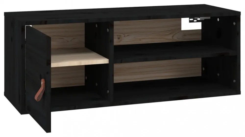 2 db fekete tömör fenyőfa faliszekrény 80 x 30 x 30 cm