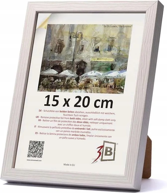 Képkeret akril üveggel fehér, fa díszítéssel 15x20 cm