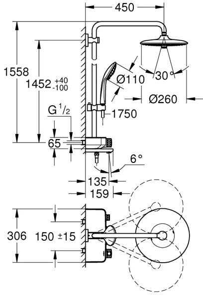 GROHE 26510000 - EUPHORIA SMARTCONTROL zuhanyrendszer, 450 mm, fényes króm