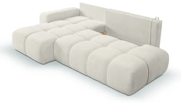 Kihúzható L-alakú kárpitozott sarokülőgarnitúra tárolóval ALMADA balos bézs