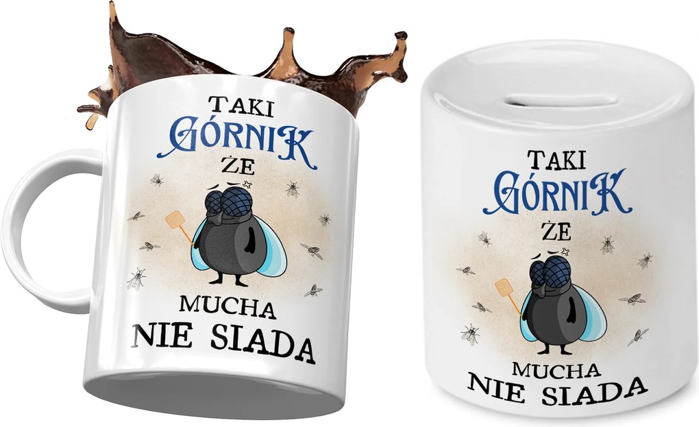 Bányász Bögre Ajándék Persely Szett Nyomtatott Fotóval