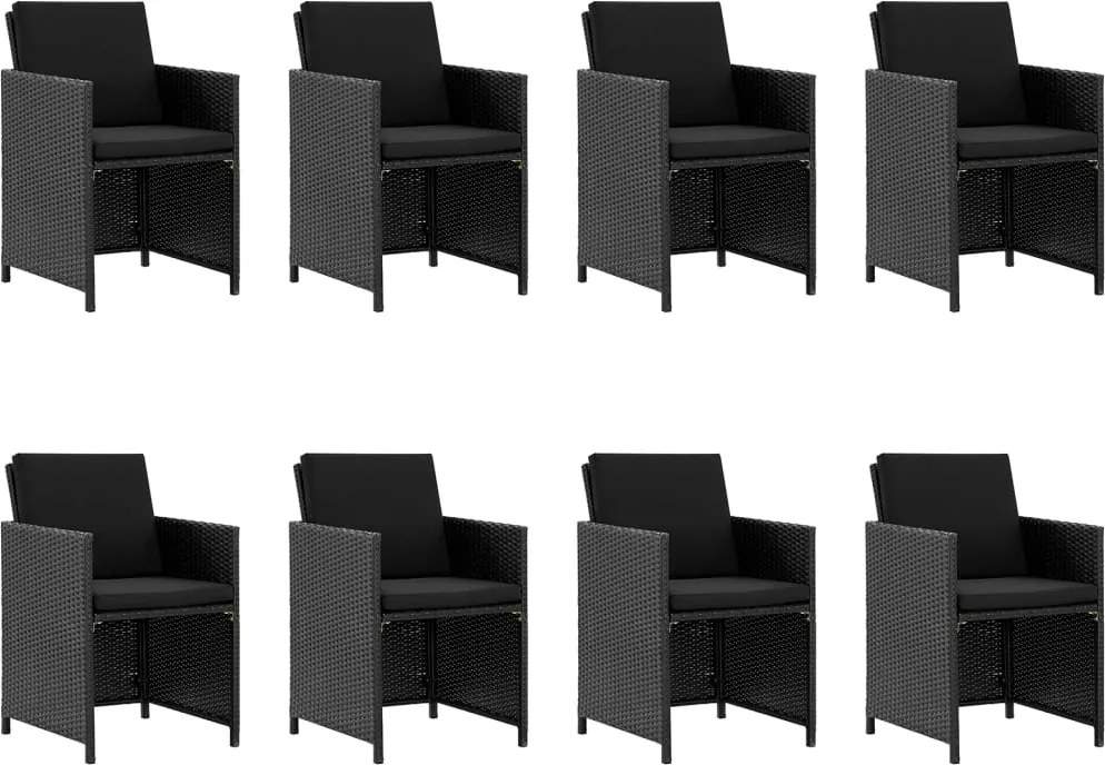 vidaXL 9 részes fekete polyrattan kültéri étkezőszett párnákkal
