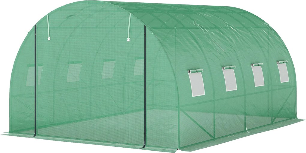 Outsunny Üvegház 300x400x200cm Fóliás Üvegház Paradicsomház Ajtóval, 8 Ablakkal, Galvanizált Acél Fóliás Tunnellal, 170g/m² PE, Stabil Növény Tunnelt,