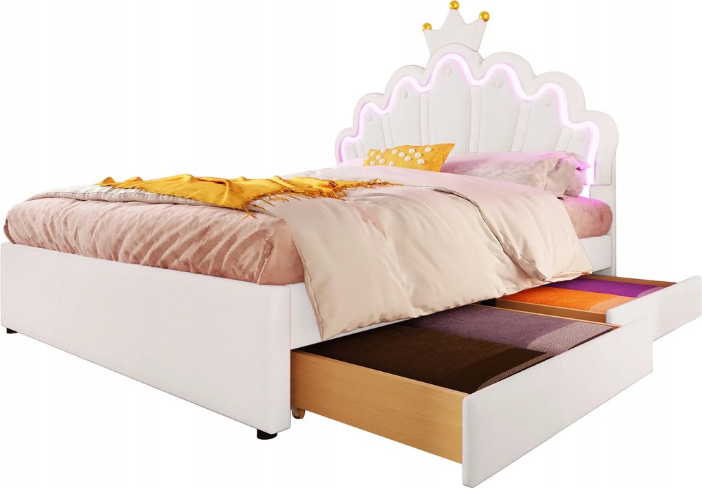 Kárpitozott ágy 140 x 200 cm Led Franciaágy Pu, Fehér