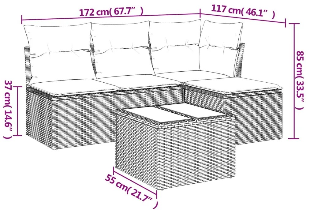 5 részes szürke polyrattan kerti ülőgarnitúra párnákkal