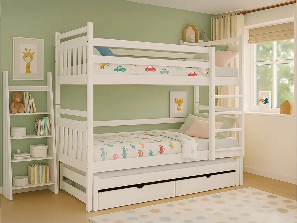 Wilsondo PETRA 5 emeletes ágy pótággyal - fehér Méret: 200x90