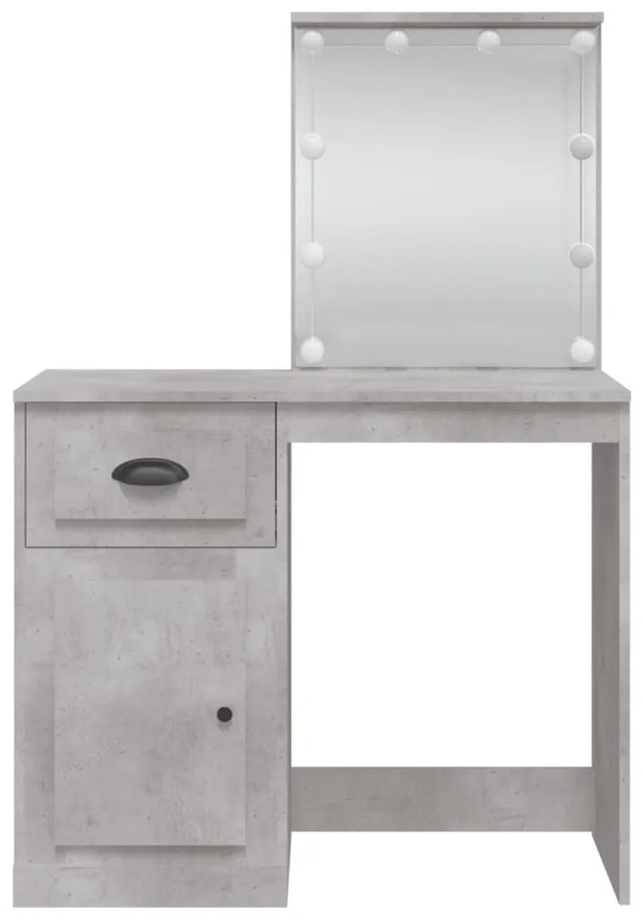 betonszürke fésülködőasztal LED-lámpákkal 90x42x132,5 cm