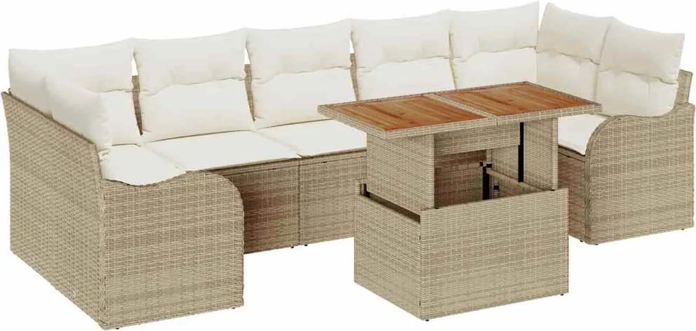 vidaXL Kerti Kanapé Szett párnával 8 pcs Beige és krém polirattan
