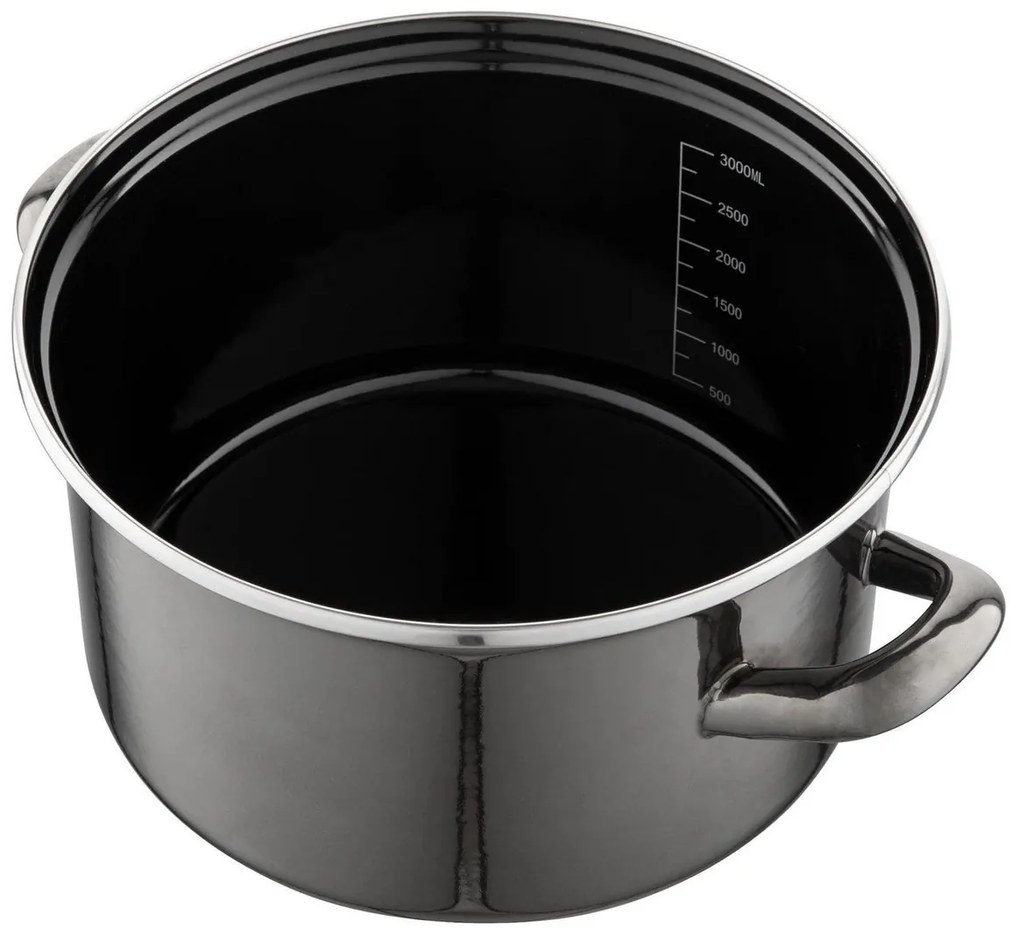 Emaille pot with lid, 3.3 l, black