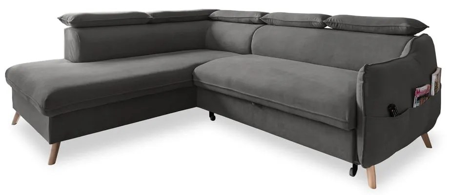 Sötétszürke bársony kinyitható sarokkanapé (bal oldali) Sweet Harmony – Miuform