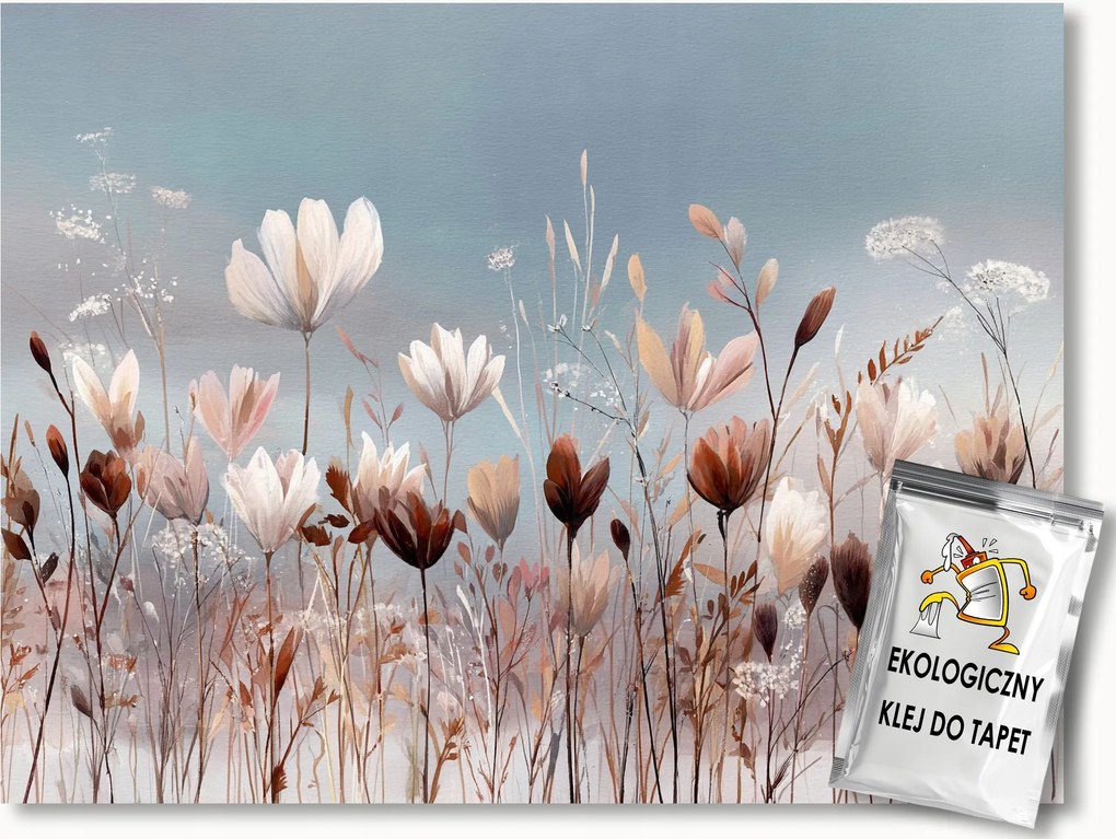 Fotótapéta Flizelina Kert Rét Mező Virágok Barna Bézs Boho 250x175 ragasztó