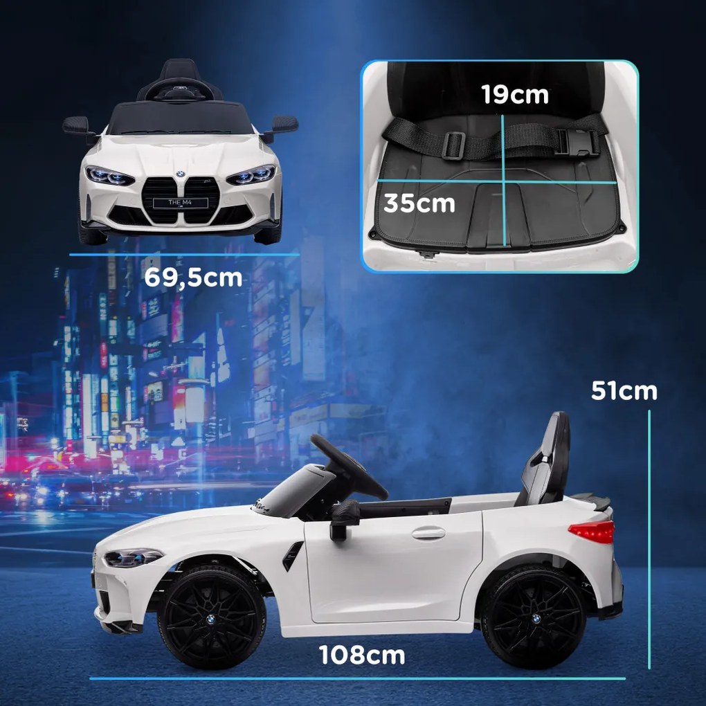 AIYAPLAY Elektromos gyerekautó BMW M4, hang és fény, 3-5 km/h, távirányítóval, fehér