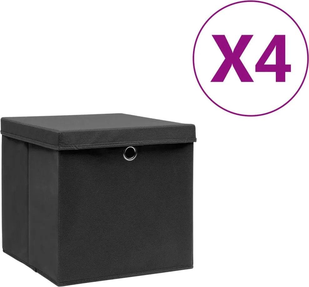 vidaXL 4 db fekete fedeles tárolódoboz 28 x 28 x 28 cm
