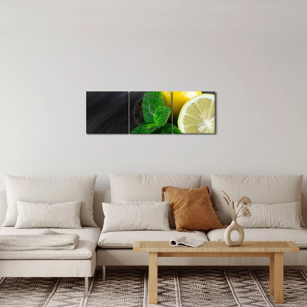 Citrom és a menta az asztalon képe (órával) (90x30 cm)