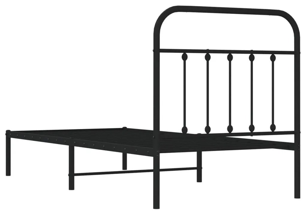 fekete fém ágykeret fejtámlával 90 x 190 cm