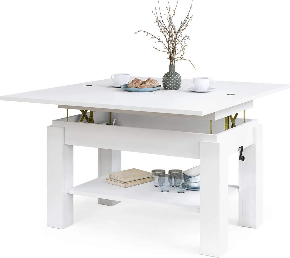 Mazzoni BRAWO Fehér - NYITHATÓ/MAGASÍTHATÓ DOHÁNYZÓASZTAL POLCCAL ÉTKEZŐASZTALKÉNT IS HASZNÁLHATÓ