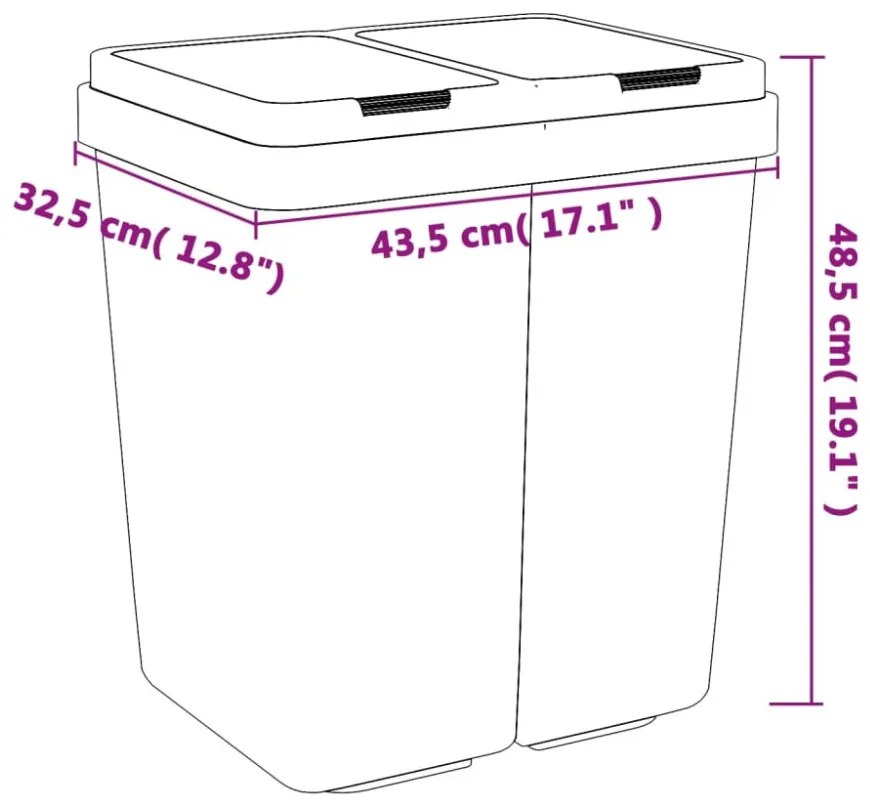 antracitszürke dupla szemeteskuka 2x25 L