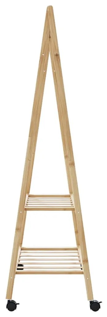 bambusz ruhaállvány polcokkal és kerekekkel 96x45,5x155,5 cm