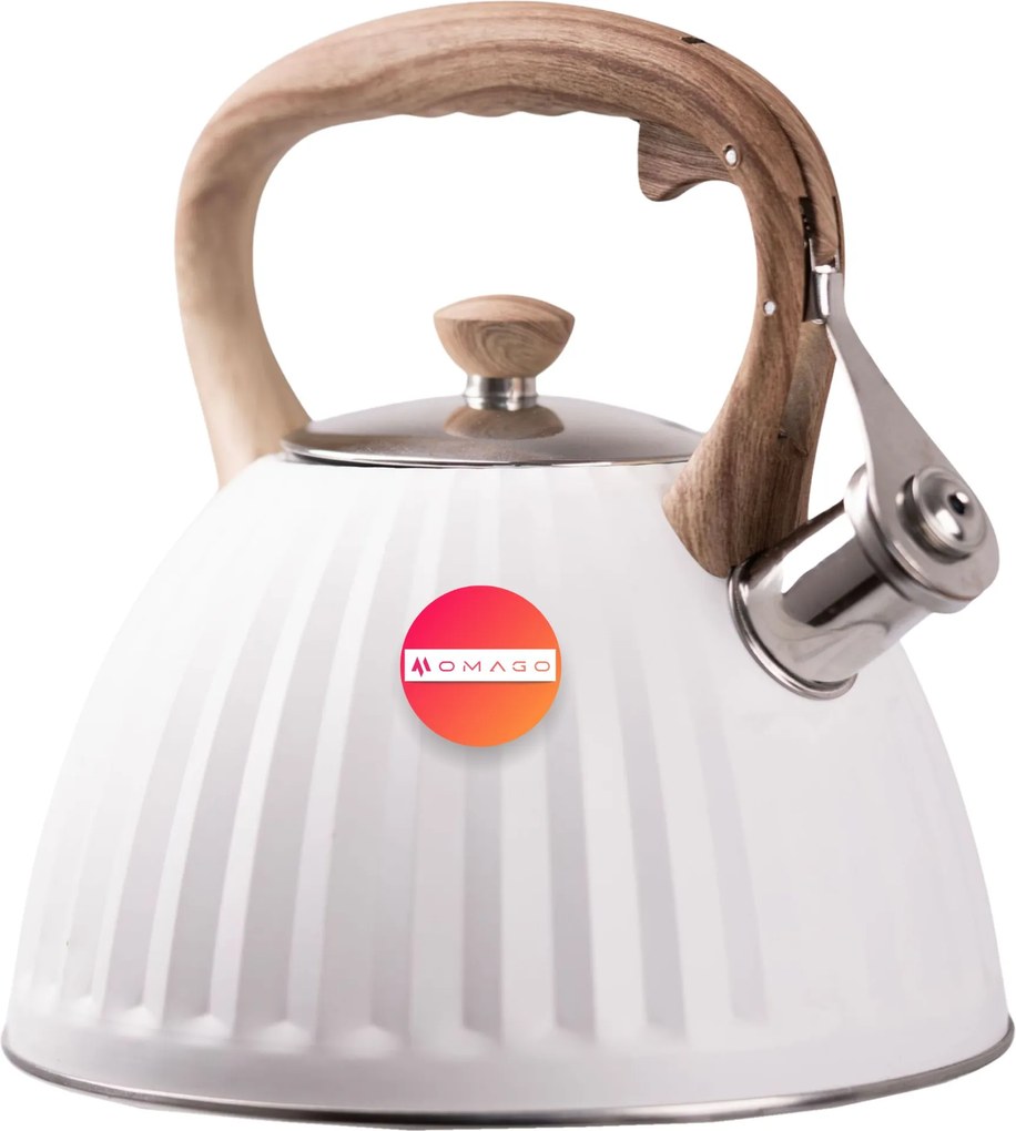 Rozsdamentes Hagyományos Vízforraló Síppal Indukciós Gáz 2,8L Fehér