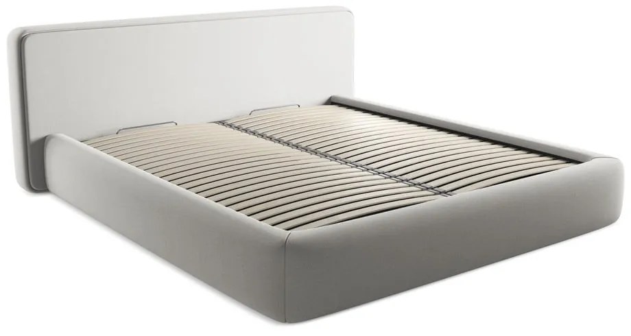 Világosszürke kárpitozott ágyneműtartós franciaágy ágyráccsal 180x200 cm Kiana – Makamii