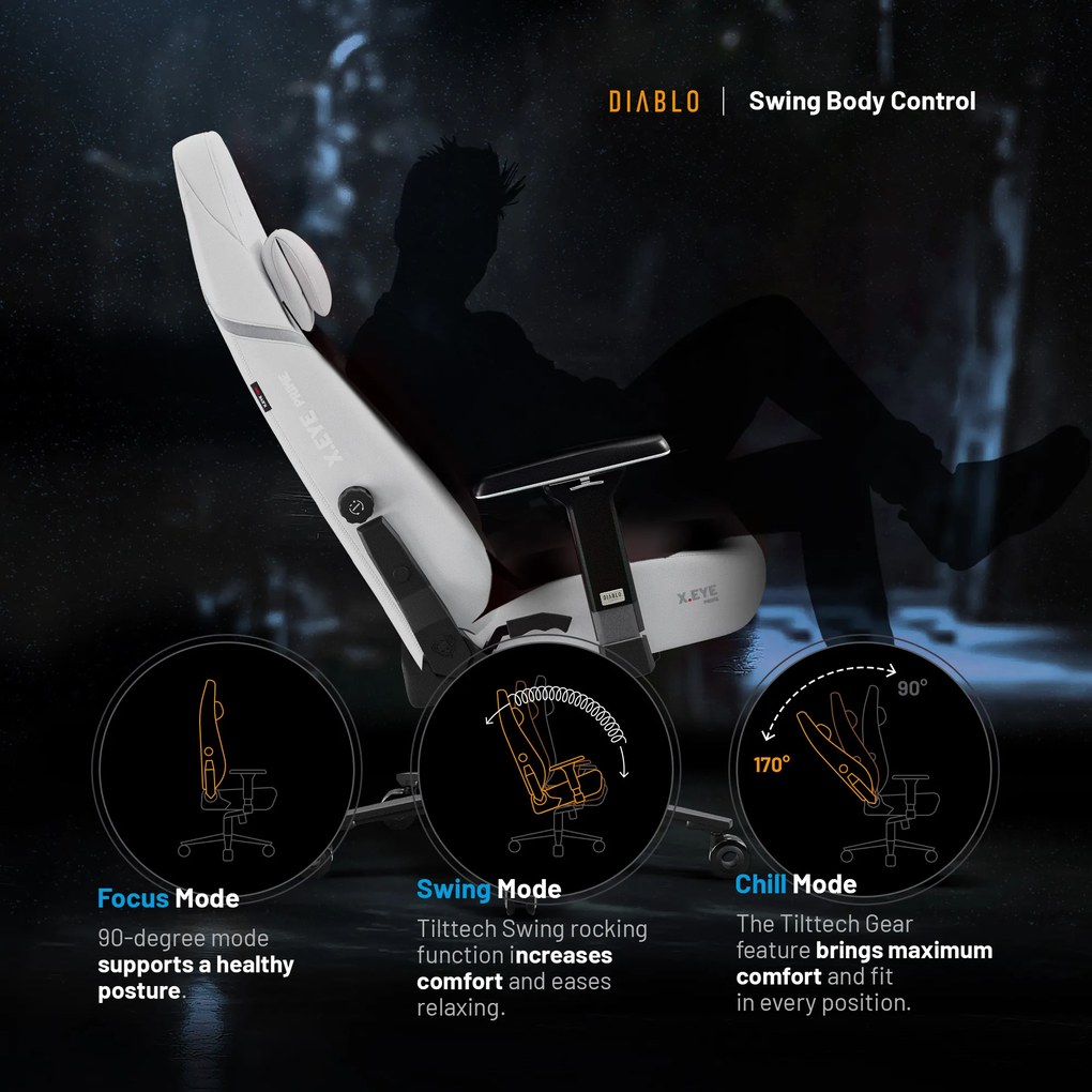 Gamer szék fehér Normal Size: Diablo X-Eye Prime Ghosted White