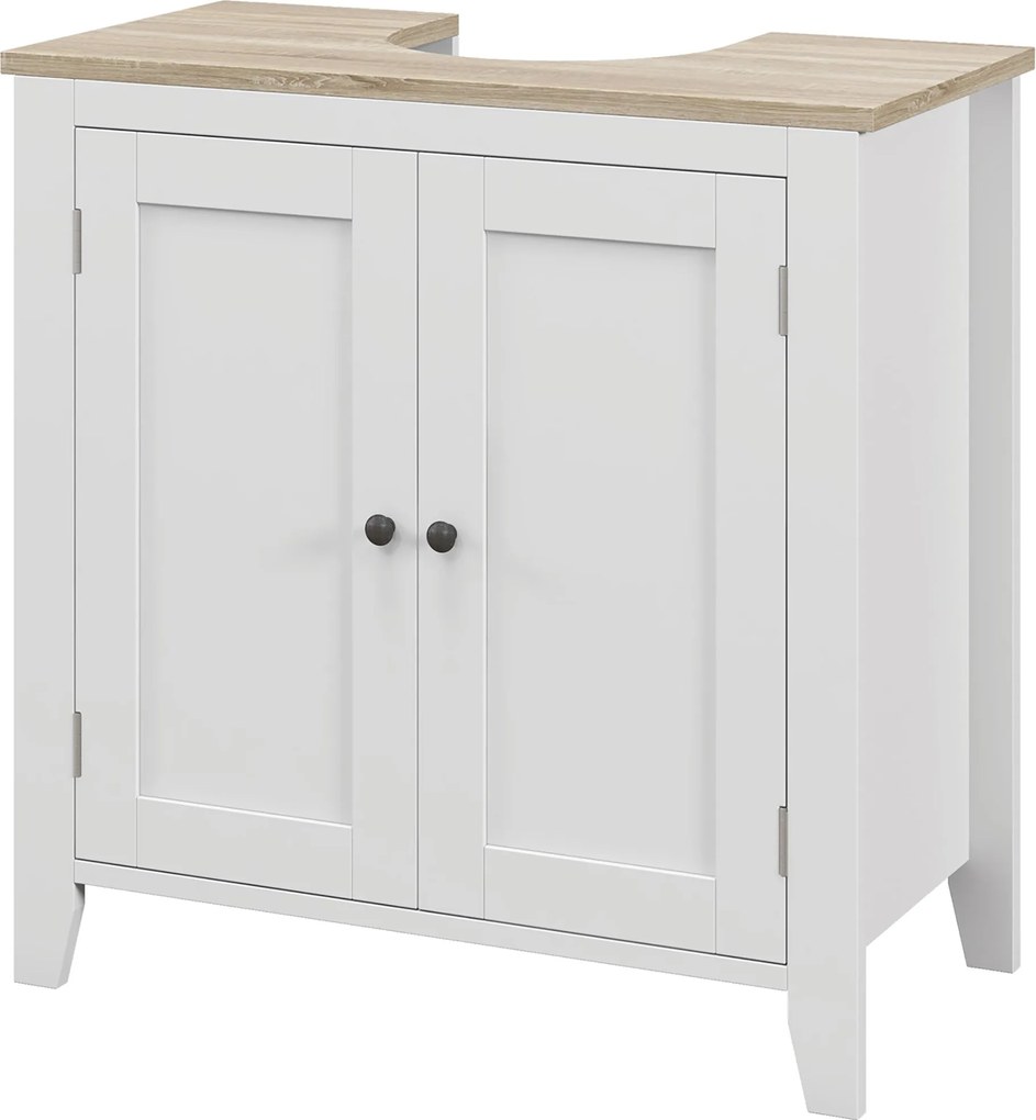 Kleankin fürdőszobai mosdókagyló szekrény talppal – 2 ajtós, állítható polcos modern stílus, 60x30x60 cm fehér | Aosom